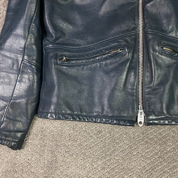 Vintage Drospo Cafe Racer Leather Jacket Men's 42 Gray Motorcycle Biker Talon - Picture 3 of 15